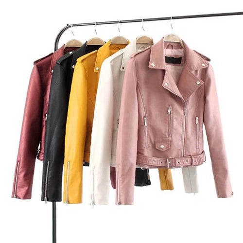 OEAK 2019 Fashion Women Autumn Winter Black Faux Leather Jackets Zipper Basic Coat Turn-down Collar Biker Jacket With Blet