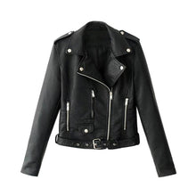 Load image into Gallery viewer, OEAK 2019 Fashion Women Autumn Winter Black Faux Leather Jackets Zipper Basic Coat Turn-down Collar Biker Jacket With Blet