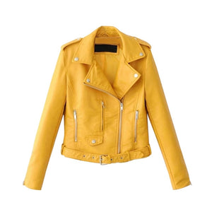 OEAK 2019 Fashion Women Autumn Winter Black Faux Leather Jackets Zipper Basic Coat Turn-down Collar Biker Jacket With Blet