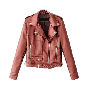 OEAK 2019 Fashion Women Autumn Winter Black Faux Leather Jackets Zipper Basic Coat Turn-down Collar Biker Jacket With Blet