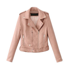 Load image into Gallery viewer, OEAK 2019 Fashion Women Autumn Winter Black Faux Leather Jackets Zipper Basic Coat Turn-down Collar Biker Jacket With Blet