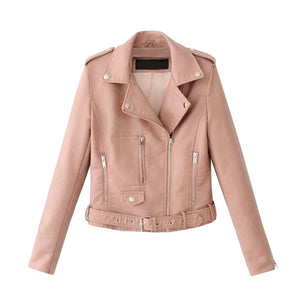 OEAK 2019 Fashion Women Autumn Winter Black Faux Leather Jackets Zipper Basic Coat Turn-down Collar Biker Jacket With Blet