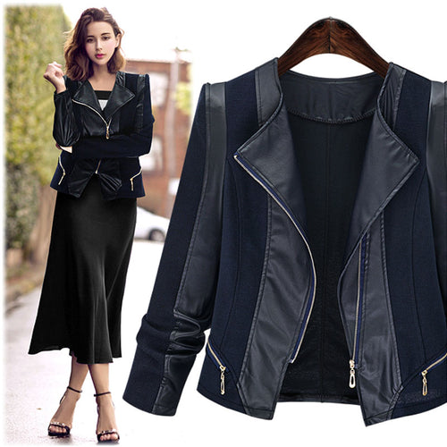 2019 autumn new stylebig size fashion pu short coat was thin leather jacket women